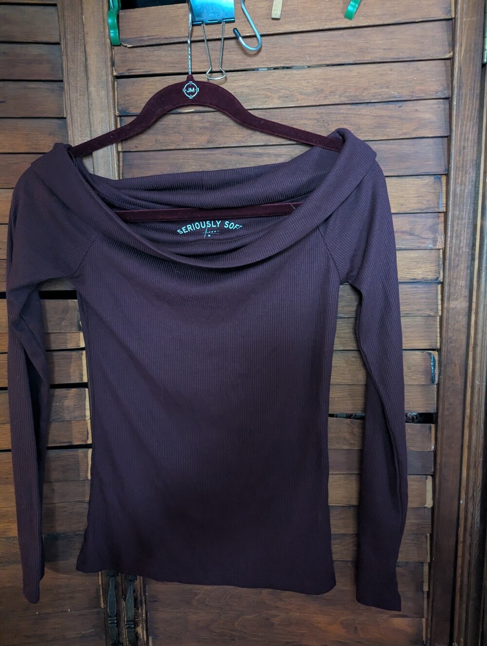 aerie Off-the-Shoulder Ribbed Sweater - Deep Burgundy